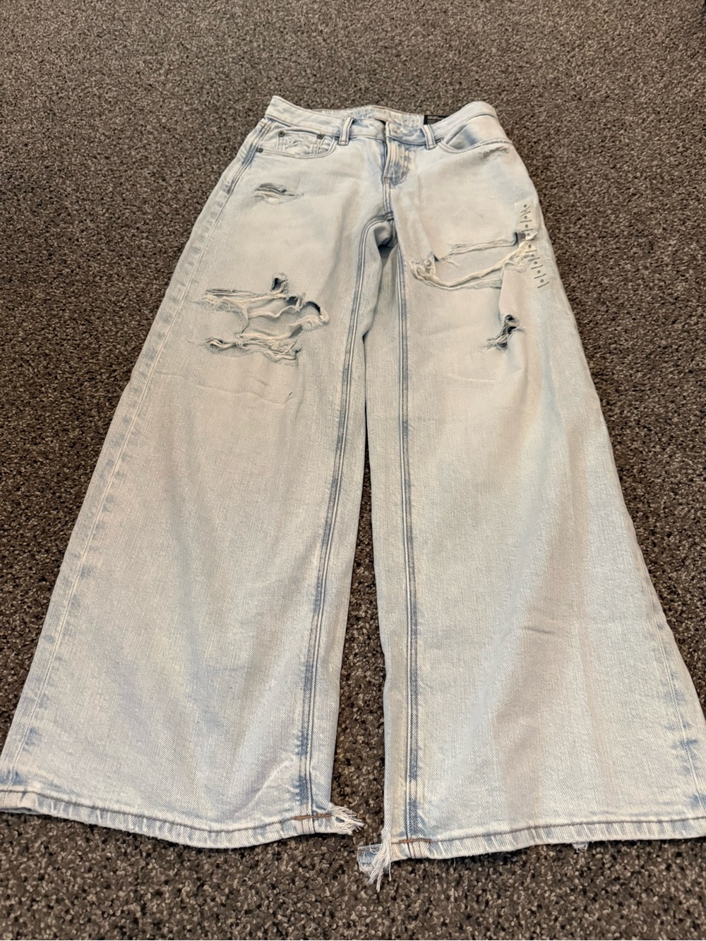 American Eagle Outfitters Light Blue Distressed Wide Leg Jeans